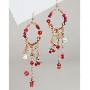 TORRID Strawberry 🍓 Cherry 🍒 Gold and Red Beaded Dangle Earrings